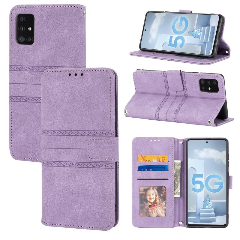 Voor Samsung Galaxy A51 reliëf gestreepte magnetische gesp PU + TPU horizontale flip lederen tas met houder & kaart slot & portemonnee en fotolijst &