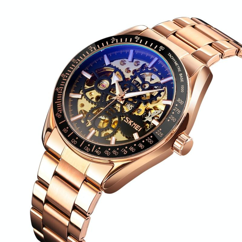 SKMEI 9194 Mannen Mechanische versnellingsschijf Automatisch Mechanisch Horloge (Rose Gold)