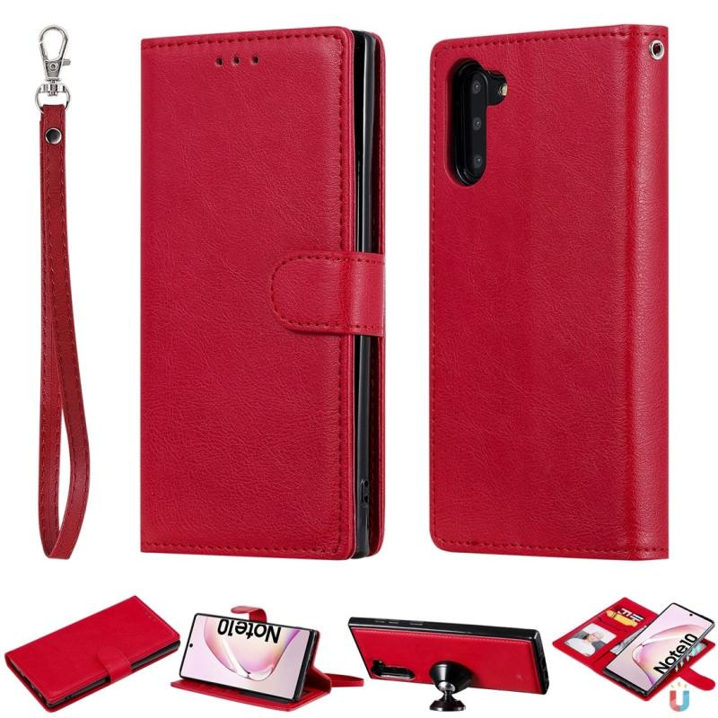 For Galaxy Note 10 Solid Color Horizontal Flip Protective Case with Holder & Card Slots & Wallet & Photo Frame & Lanyard(Red)