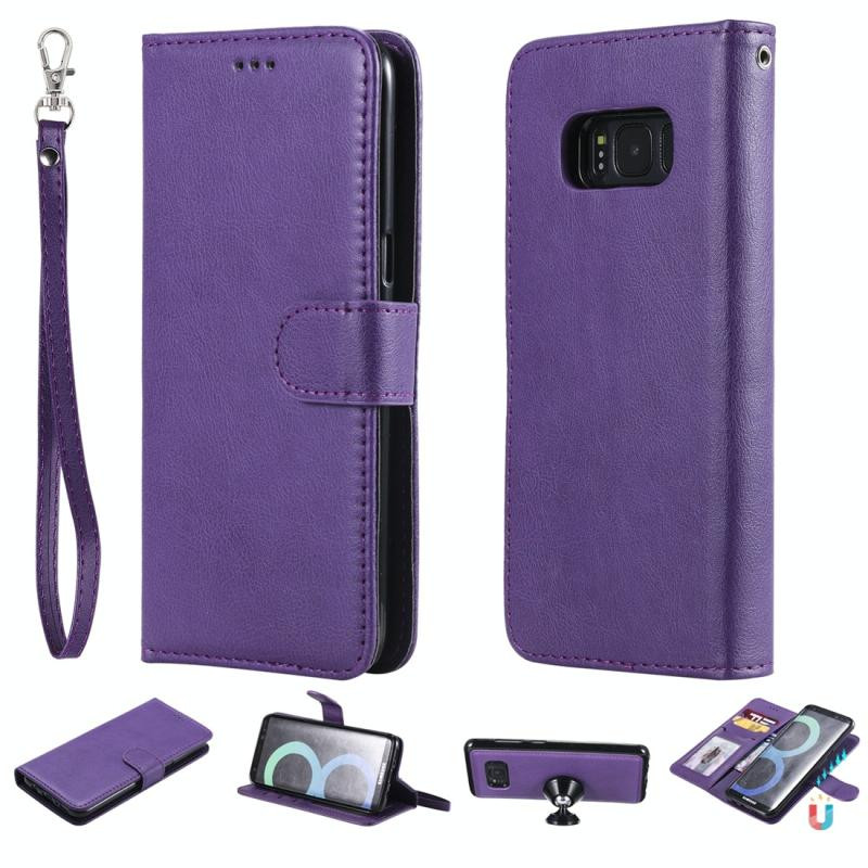 For Galaxy S8 Solid Color Horizontal Flip Protective Case with Holder & Card Slots & Wallet & Photo Frame & Lanyard(Purple)