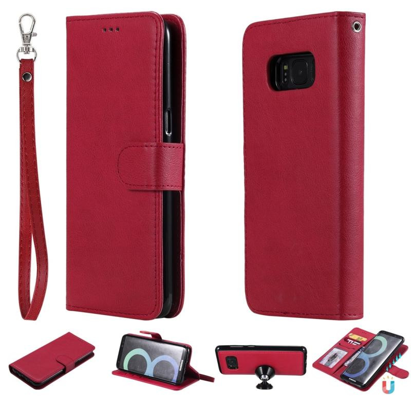 For Galaxy S8 Solid Color Horizontal Flip Protective Case with Holder & Card Slots & Wallet & Photo Frame & Lanyard(Red)