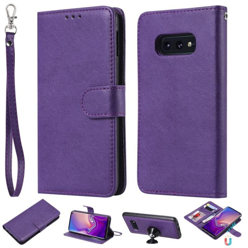 For Galaxy S10e Solid Color Horizontal Flip Protective Case with Holder & Card Slots & Wallet & Photo Frame & Lanyard(Purple)
