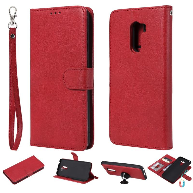 For Xiaomi Pocophone F1 Solid Color Horizontal Flip Protective Case with Holder & Card Slots & Wallet & Photo Frame & Lanyard(Red)