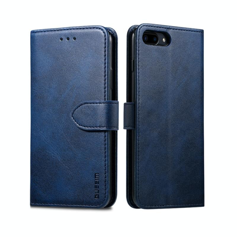 Voor iPhone 8 Plus / 7 Plus GUSSIM Magnetic Horizontal Flip Leather Case met Holder & Card Slots & Wallet(Blue)