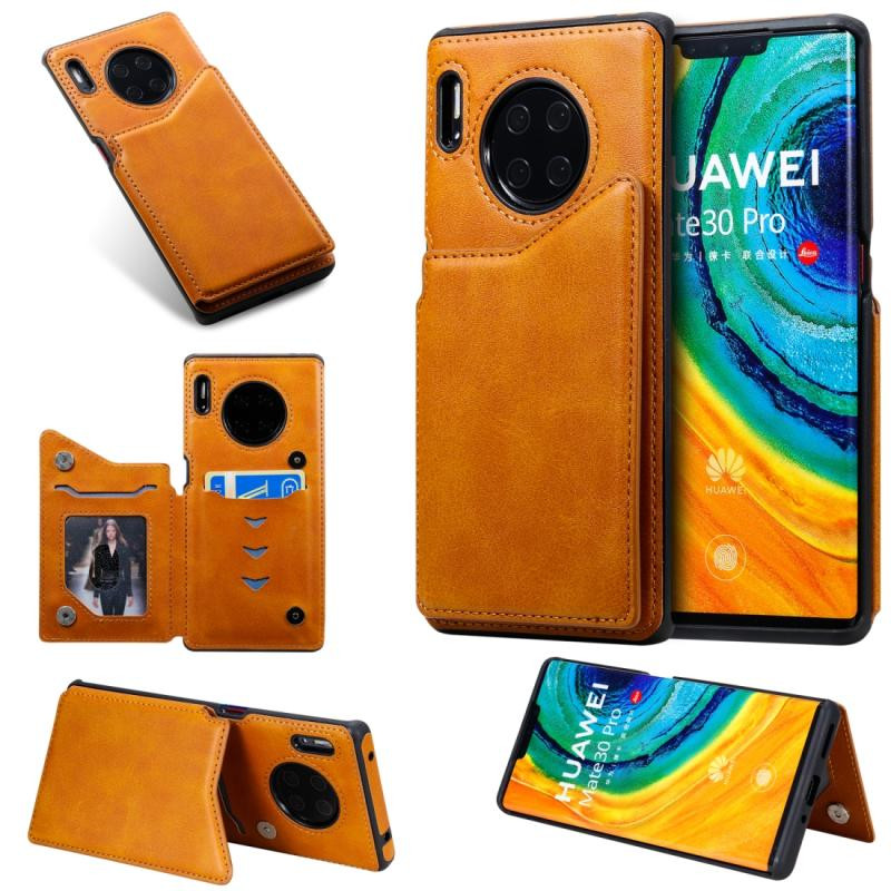 For Huawei Mate30 Pro Solid Color Calf Texture Shockproof Protective Case with Card Slots & Photo Frame(Borwn)