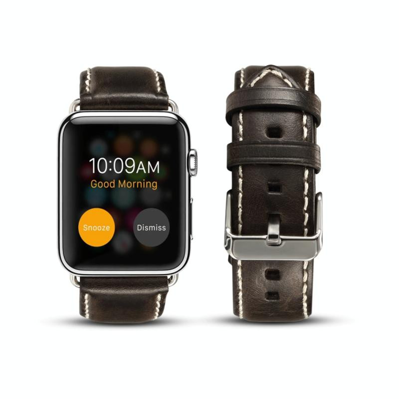 Voor Apple Watch Series 5 & 4 44mm / 3 & 2 & 1 42mm Oil Wax Retro Cowhide Strap Watchband (Zwart)