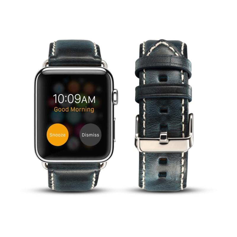 Voor Apple Watch Series 5 & 4 44mm / 3 & 2 & 1 42mm Oil Wax Retro Cowhide Strap Watchband(Blauw)