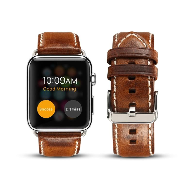 Voor Apple Watch Series 5 & 4 44mm / 3 & 2 & 1 42mm Oil Wax Retro Cowhide Strap Watchband(Bruin)