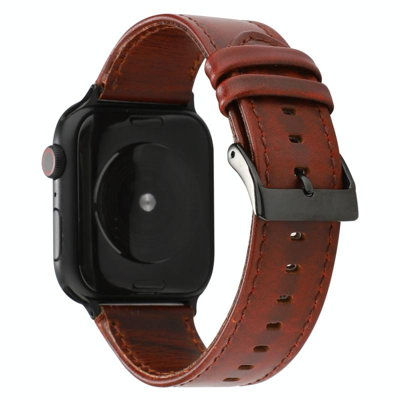 Voor Apple Watch Series 5 & 4 44mm / 3 & 2 & 1 42mm Oil Wax Crazy Horse Texture Genuine Leather Strap(Roodbruin)
