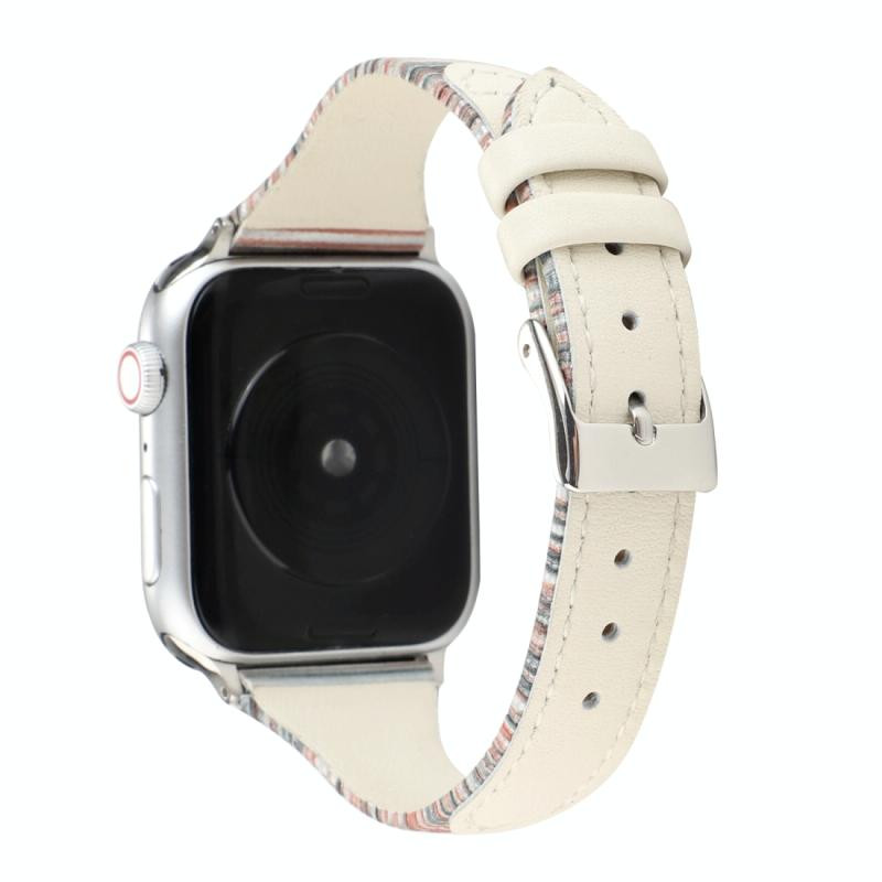 Voor Apple Watch Series 5 & 4 40mm / 3 & 2 & 1 38mm Stitching Stripes Genuine Leather Strap Watchband(Wit)