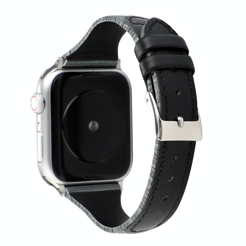 Voor Apple Watch Series 5 & 4 40mm / 3 & 2 & 1 38mm Stitching Stripes Genuine Leather Strap Watchband(Zwart)