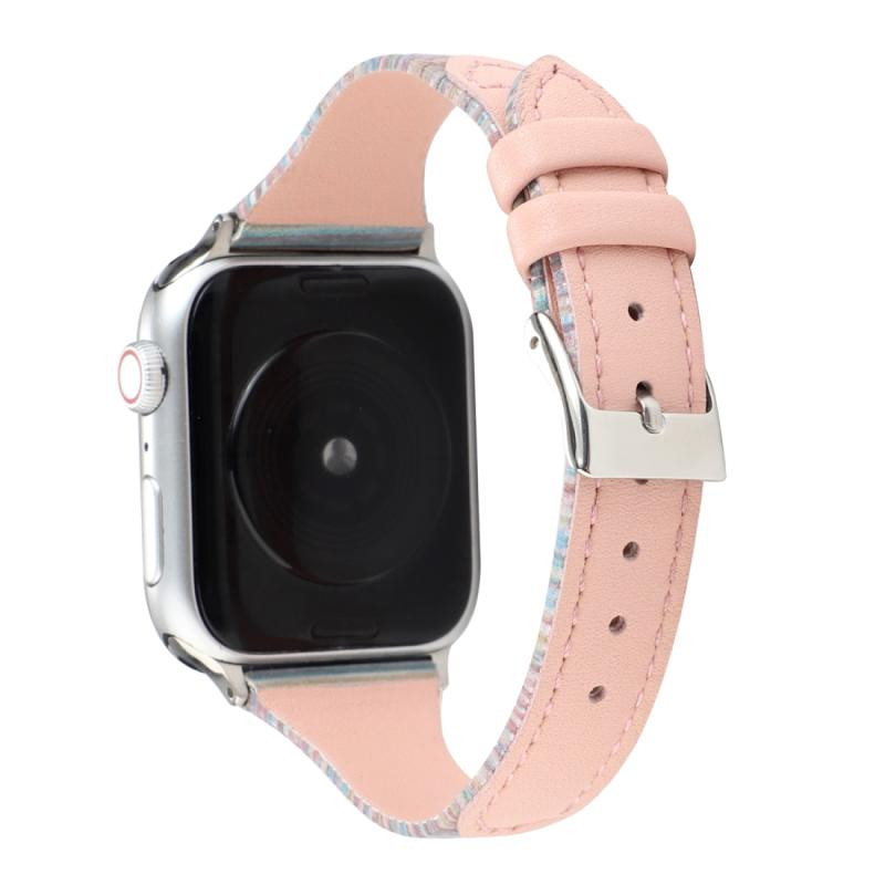 Voor Apple Watch Series 5 & 4 44mm / 3 & 2 & 1 42mm Stitching Stripes Genuine Leather Strap Watchband(Roze)