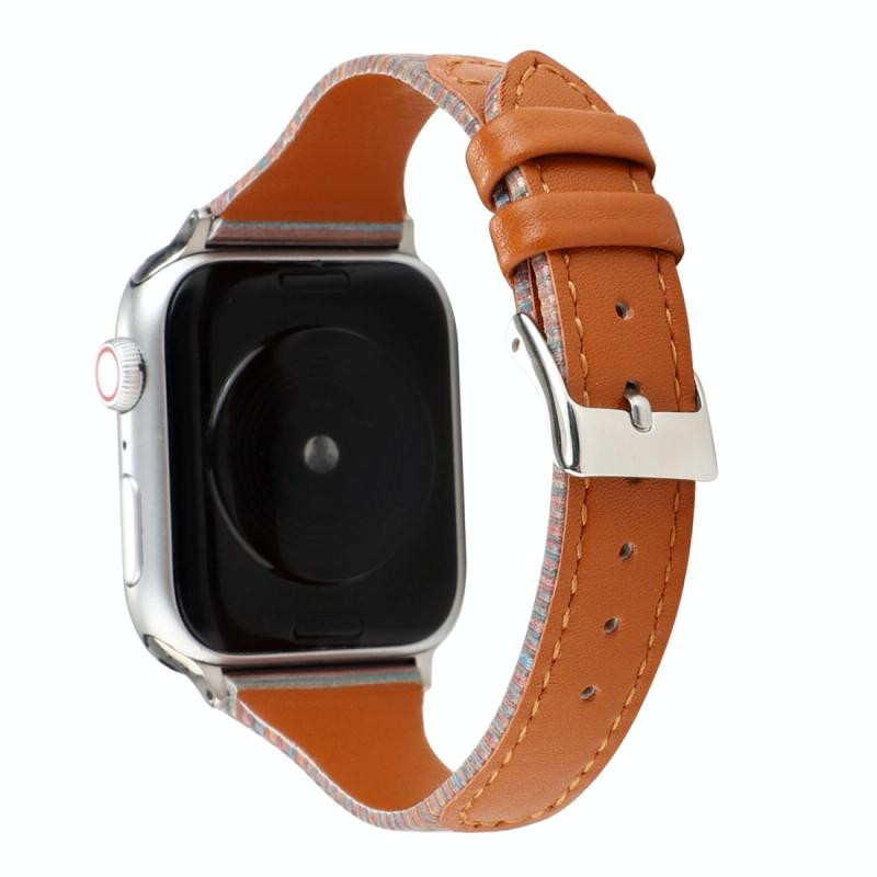 Voor Apple Watch Series 5 & 4 44mm / 3 & 2 & 1 42mm Stitching Stripes Genuine Leather Strap Watchband(Bruin)