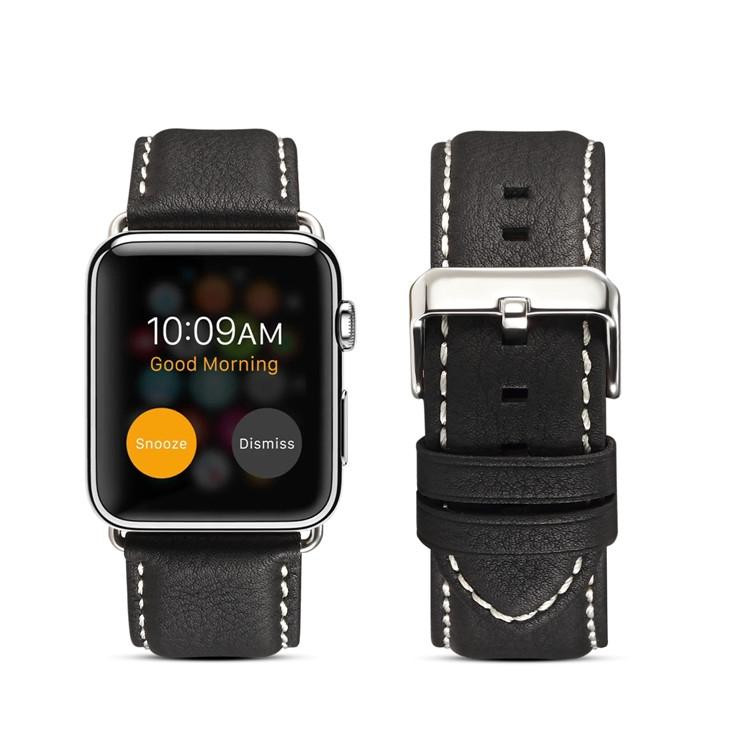 Voor Apple Watch Series 5 & 4 44mm / 3 & 2 & 1 42mm Environmental Protection Genuine Leather Strap Watchband(Zwart)