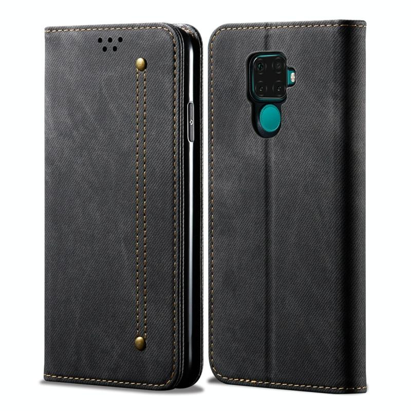 For Huawei Mate 30 Lite Denim Texture Casual Style Horizontal Flip Leather Case with Holder & Card Slots & Wallet(Black)