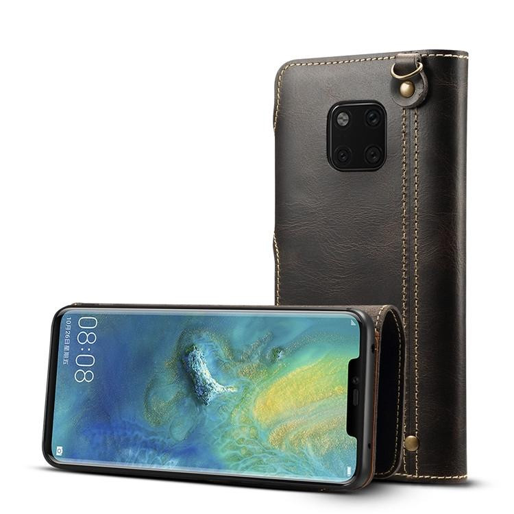 For Huawei Mate 20 Pro Denior Oil Wax Cowhide Magnetic Button Horizontal Flip Leather Case with Card Slots & Wallet(Black)