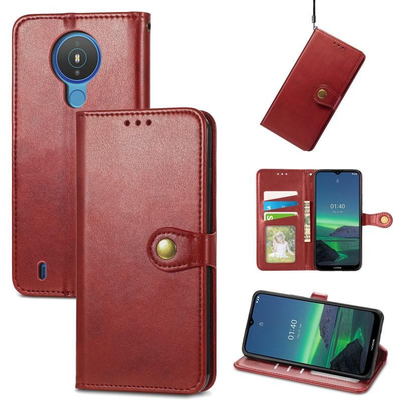 Voor Nokia 1.4 Solid Color Leather Buckle Case met Lanyard & Photo Frame & Card Slot & Wallet & Stand-functie