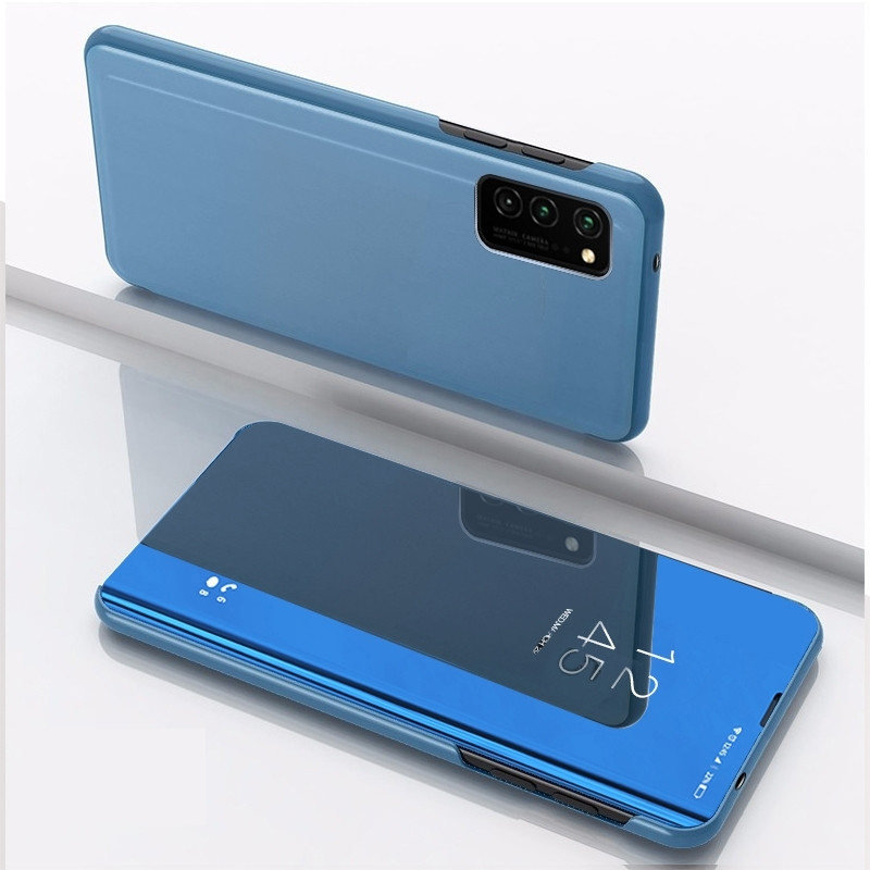 For Galaxy S20 Ultra Plated Mirror Horizontal Flip Leather Case with Holder(Blue)