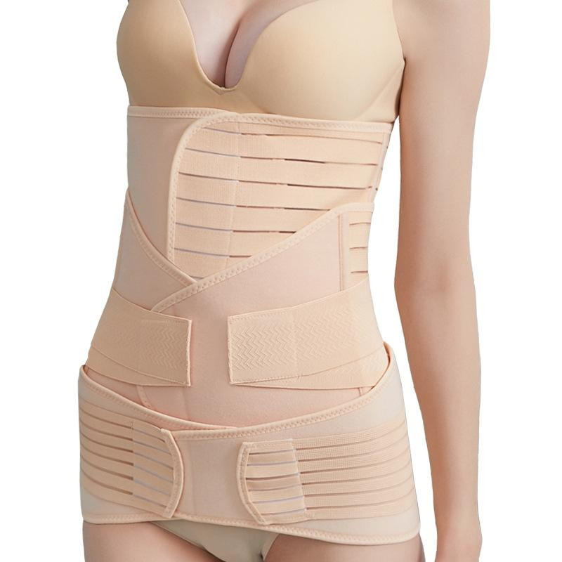 Drie-delige buikriem set elastische postpartum buik riem moederschap corset riem taille riem voor keizersnel maat: S (verbeterde huidtoon)