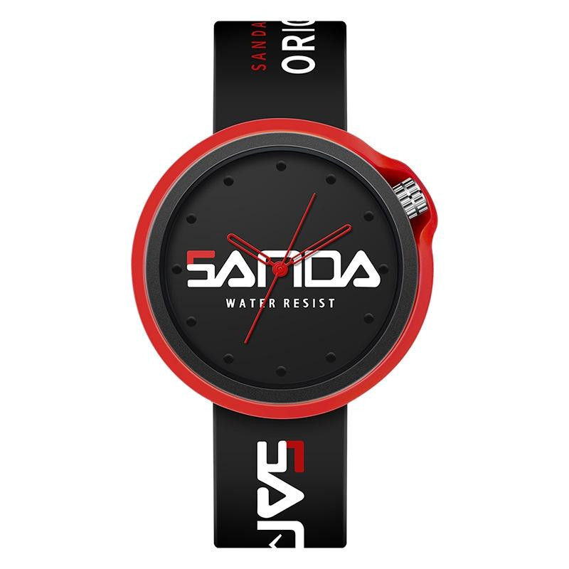 Sanda 3200 siliconen riem quartz sport horloge voor mannen en vrouwen (zwart rood)