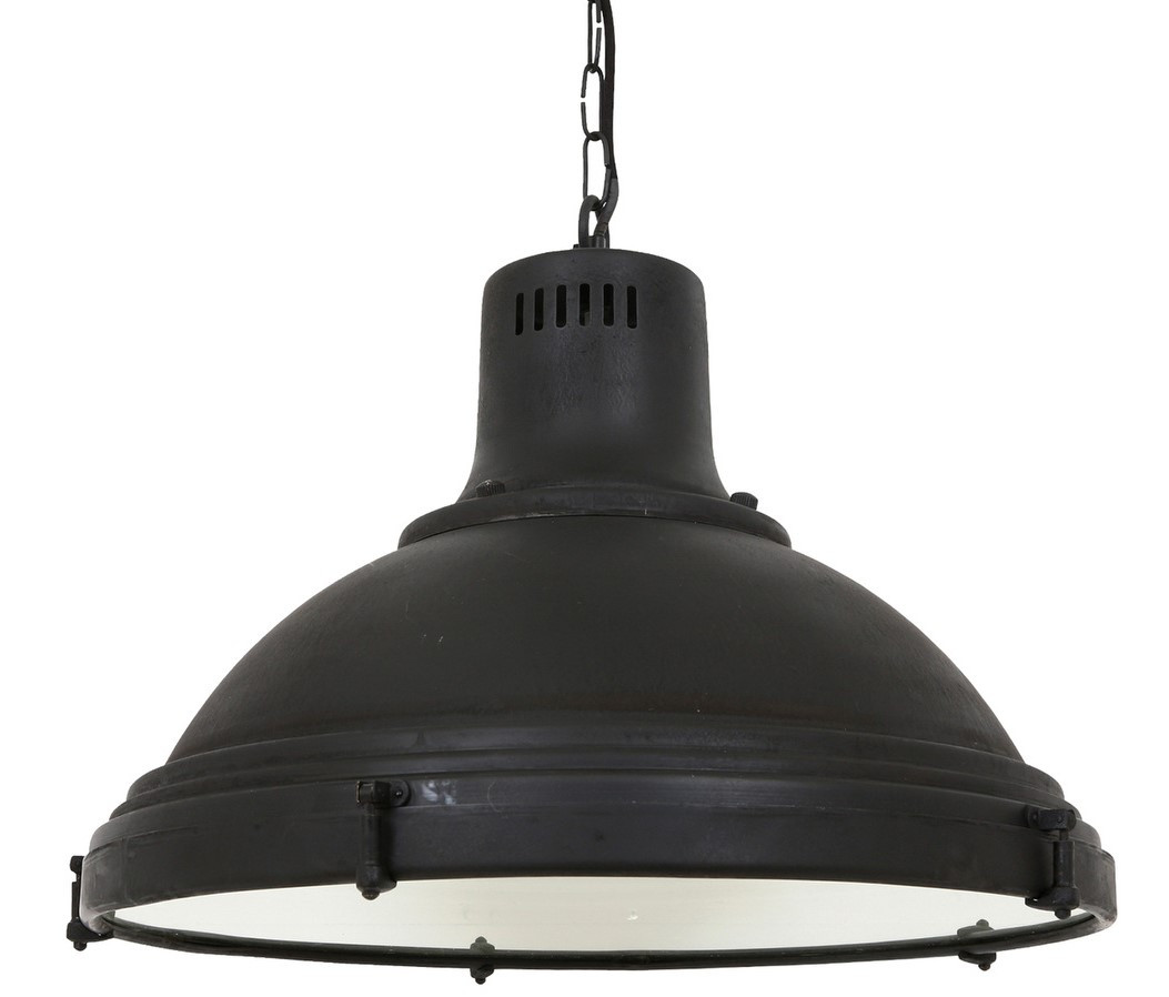 Industriele hanglamp Agra zwart glazen plaat E27 kettinglamp