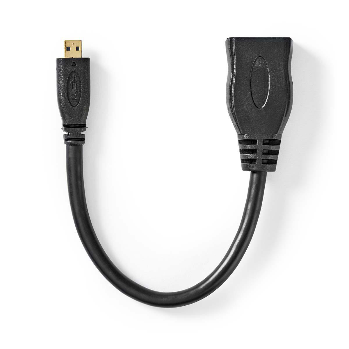 High Speed HDMI-kabel met Ethernet | HDMI-micro-connector - HDMI female | 0,2 m | Zwart