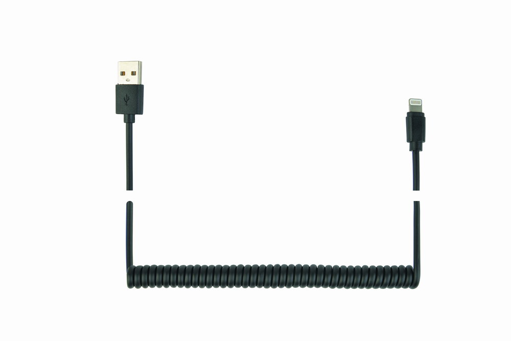 USB spiraal-laadkabel voor iPhone 1.5 meter zwart