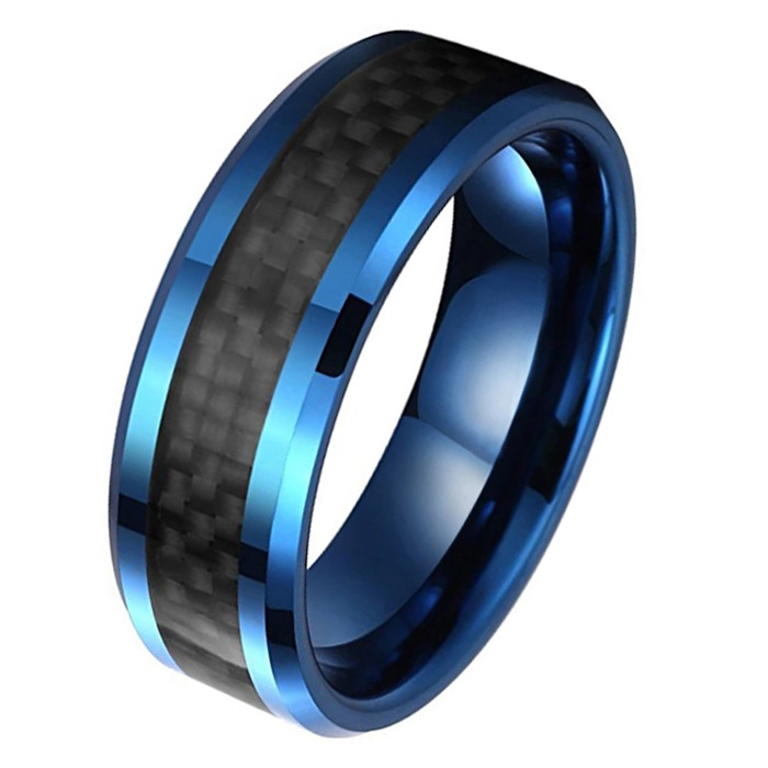 Wolfraam heren ring Carbon Fiber Blauw Zwart 8mm-18mm