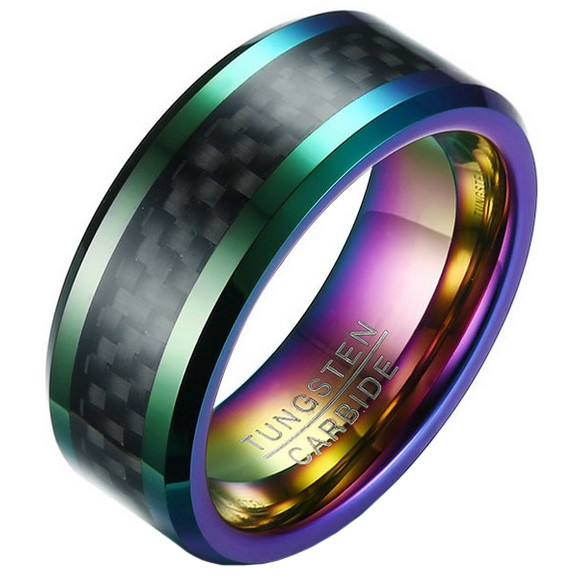 Wolfraam heren ring Carbon Fiber Multicolor Zwart 8mm-21mm
