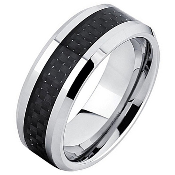 Wolfraam ring Carbon Fiber Zilver Zwart 8mm-21.5mm