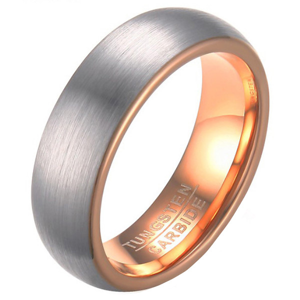 Wolfraam ring geborsteld zilver met Rosegoud-21.5mm