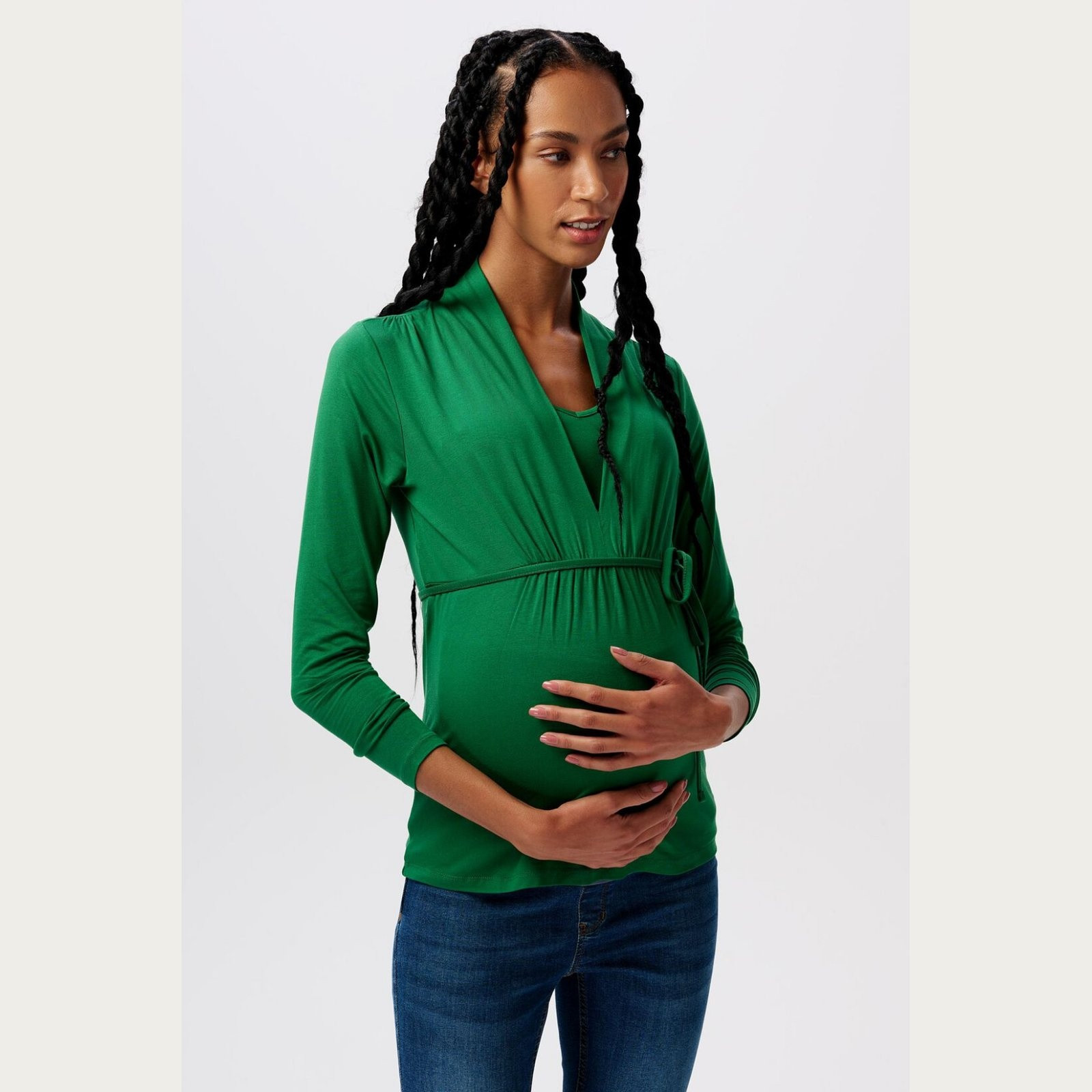 Zwangerschapsjurk Voedingsshirt Longsleeve Vhals Groen