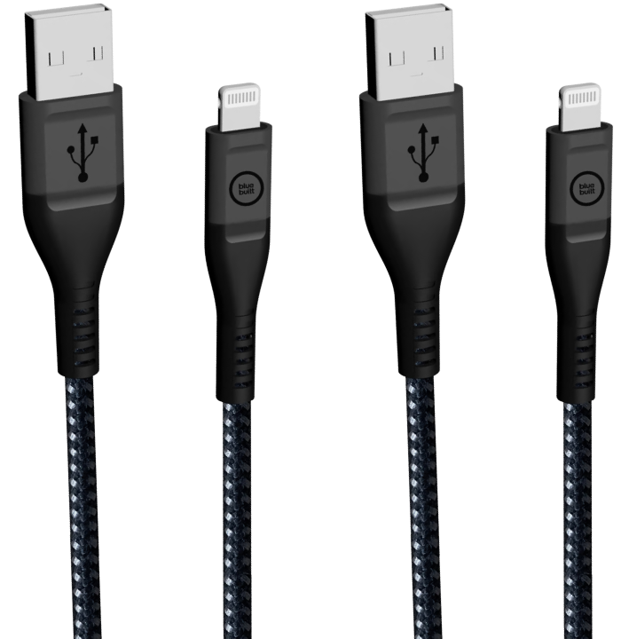 BlueBuilt Usb A naar Lightning Kabel 1,5m Kevlar Zwart Duo Pack