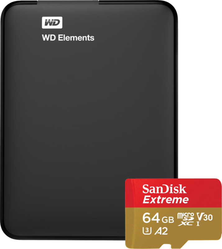 WD Elements Portable 1TB + SanDisk MicroSDXC Extreme 64GB