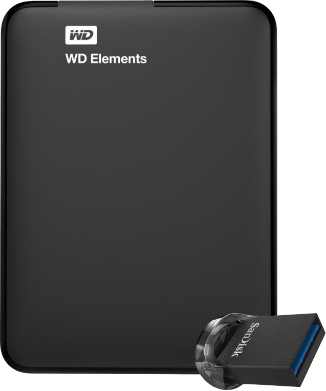 WD Elements Portable 1TB + SanDisk Ultra Fit 128GB