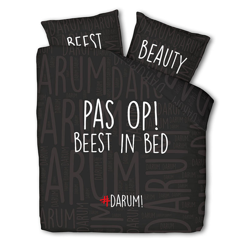 Dekbedovertrek #DARUM! Beest in Bed - Tweepersoons (200x200 cm) - Zwart Microvezel - Dessin: Tekst - #DARUM! - Dekbed-Discounter.nl