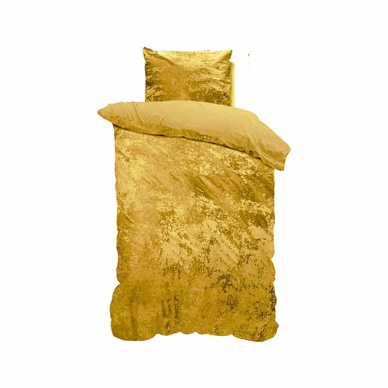 Dekbedovertrek Crushed Velvet Golden Spice - Eenpersoons (140x220 cm) - Goud Microvezel - Dessin: Effen - Manilla - Dekbed-Discounter.nl