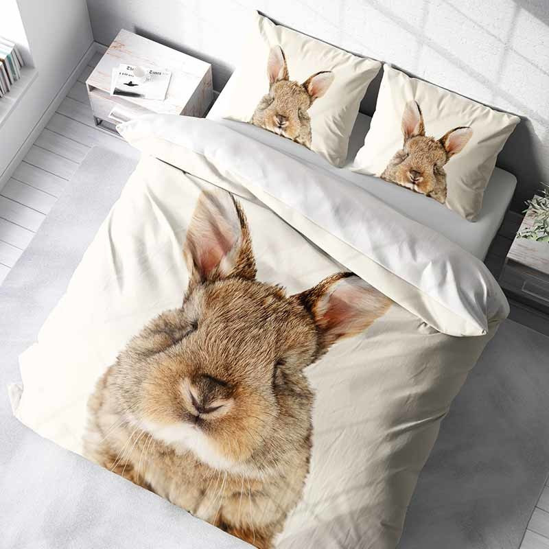 Dekbedovertrek Cute Bunny - Tweepersoons (200x200 cm) - Roze Katoen - Dessin: Dieren - DLC - Dekbed-Discounter.nl
