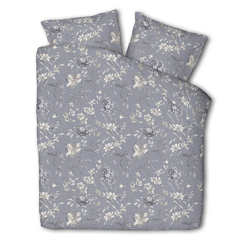 Dekbedovertrek Gray Blossom - Lits-Jumeaux (240x220 cm) - Grijs Katoen - Dessin: Natuur - Fresh & Co - Dekbed-Discounter.nl