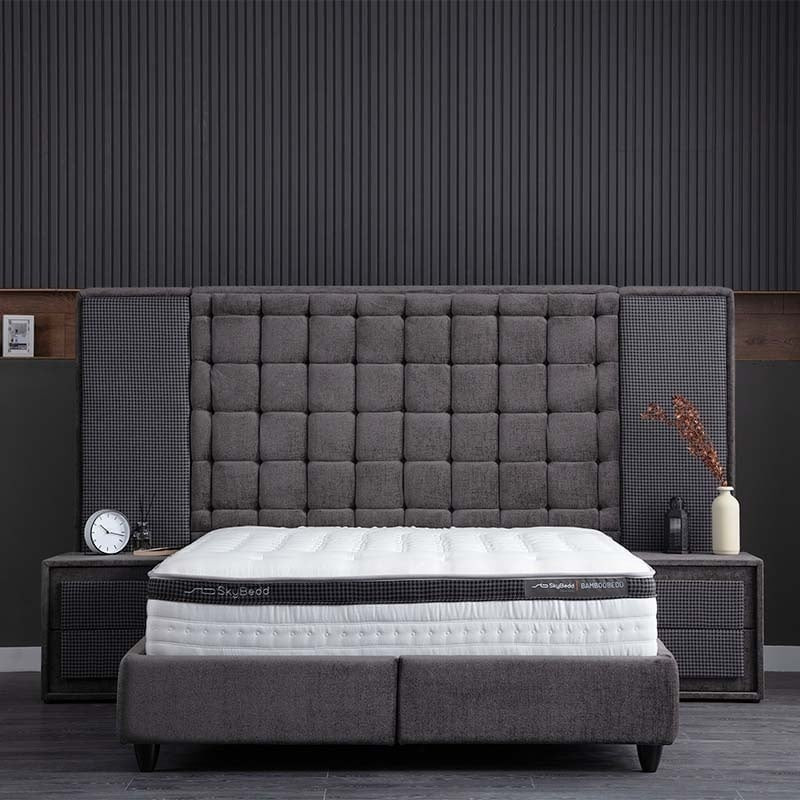2-Persoons Boxspring Bamboobedd - Antraciet 180x200 cm - Pocketvering - Inclusief Topper - Dekbed-Discounter.nl