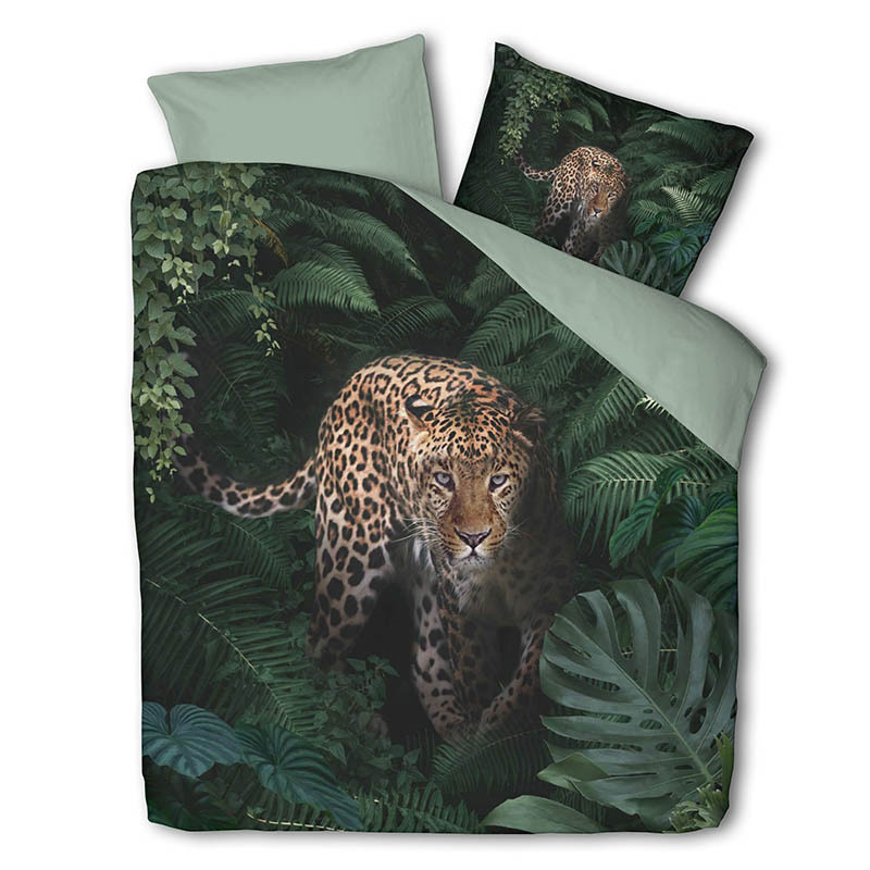 Dekbedovertrek Jungle Cheetah Dekbedovertrek - Tweepersoons (200x220 cm) - Groen & Roze Microvezel Katoen - Dessin: Dieren - Luna -