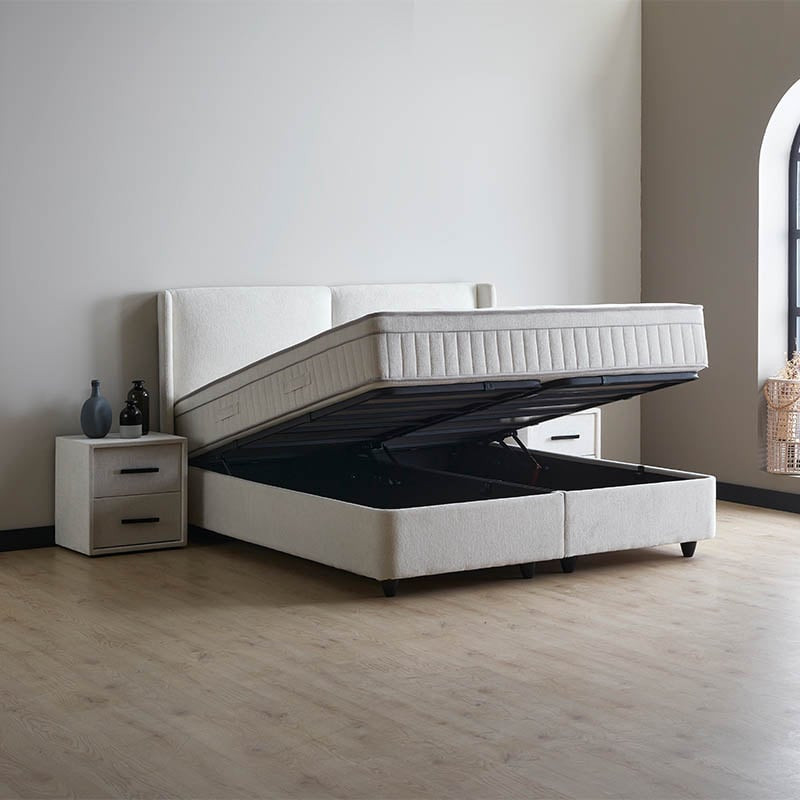 2-Persoons Boxspring Met Opbergruimte Ruby - Wit 180x200 cm - Pocketvering - Inclusief Topper - Dekbed-Discounter.nl
