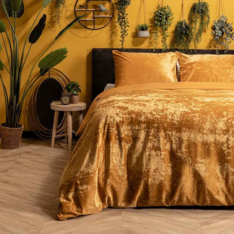 Dekbedovertrek Crushed Velvet Golden Spice Dekbedovertrek - Lits-Jumeaux (240x220 cm) - Goud Microvezel - Dessin: Effen - Manilla -