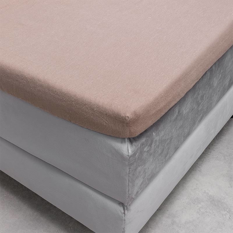 Hoeslaken Flanel - Splittopper - Taupe - 160x200 cm - Taupe - Fresh and Co - Dekbed-Discounter.nl