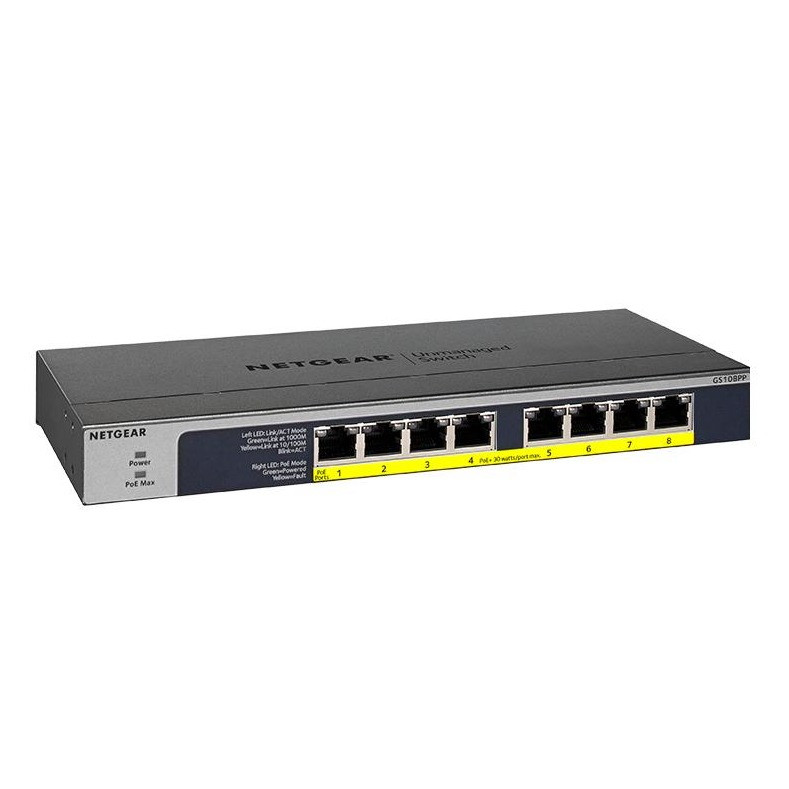 Netgear GS108PP switch (8-Port POE/POE+gigabit unmanaged) Switch Zwart