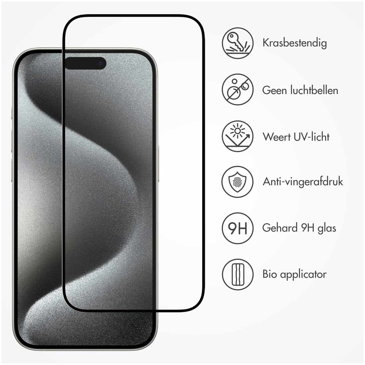 Accezz Gehard Glas Full Cover Screenprotector met applicator iPhone 15 Smartphone screenprotector Transparant