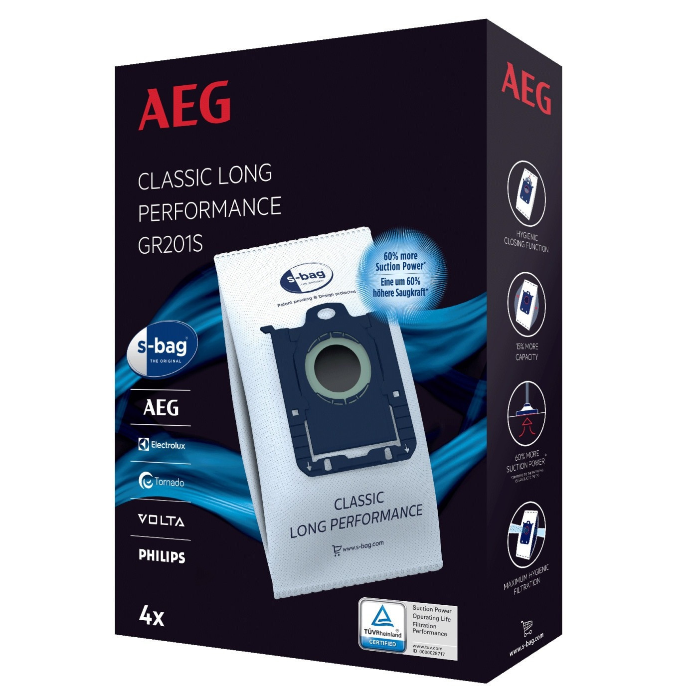 AEG GR201S S-bag long performance 4-bags Stofzak Blauw