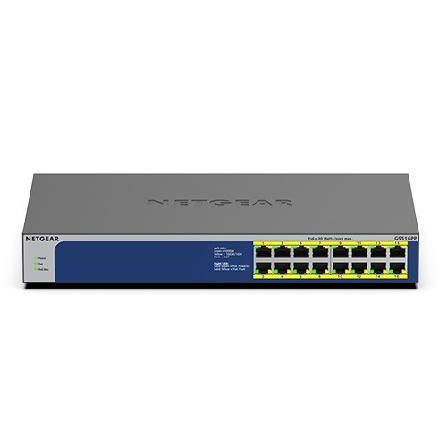 Netgear GS516PP (16PT unmanaged switch W/ POE+ ) Switch Blauw