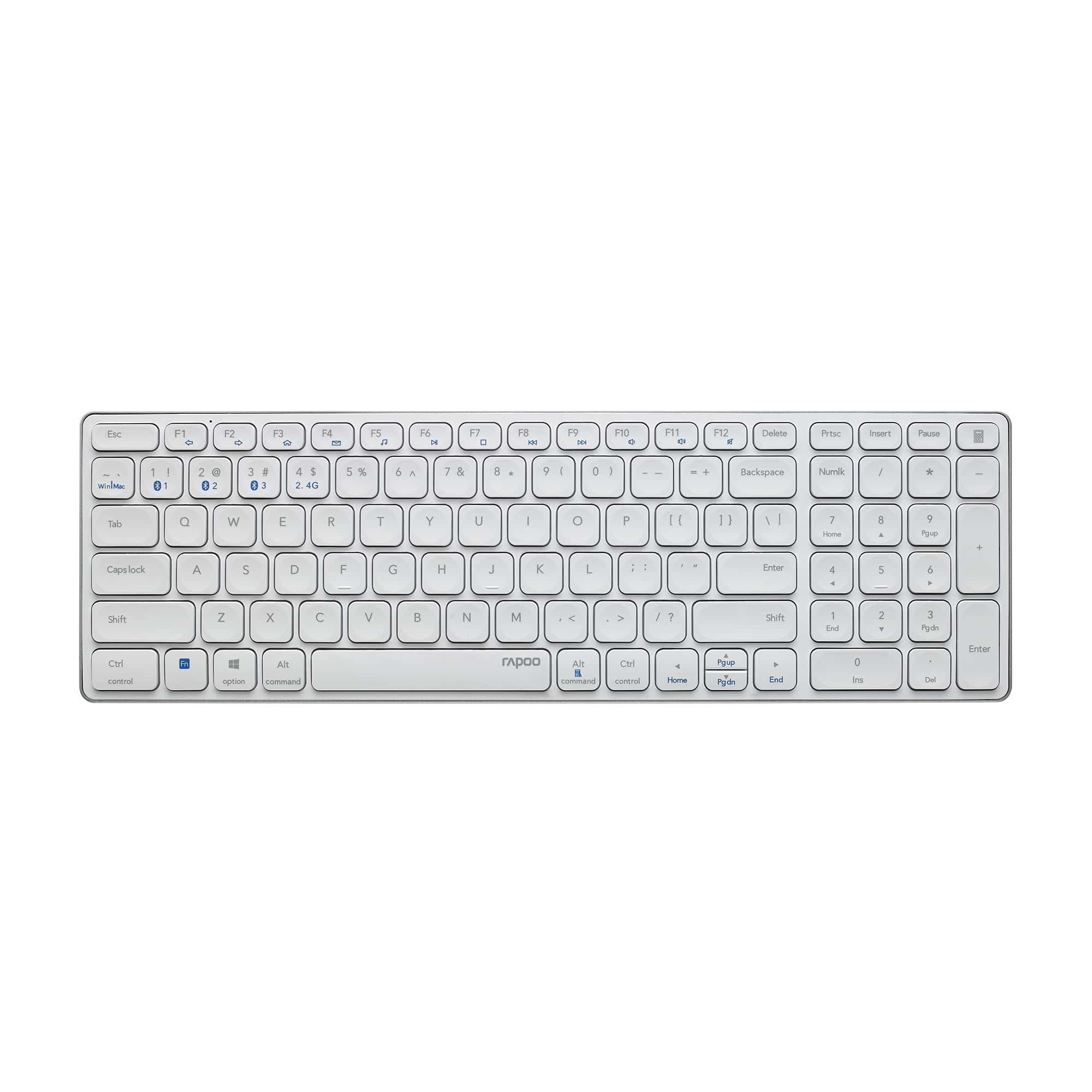 Rapoo 9700M Draadloze multimode Blade Combo Compact Set, QWERTY US Toetsenbord Wit