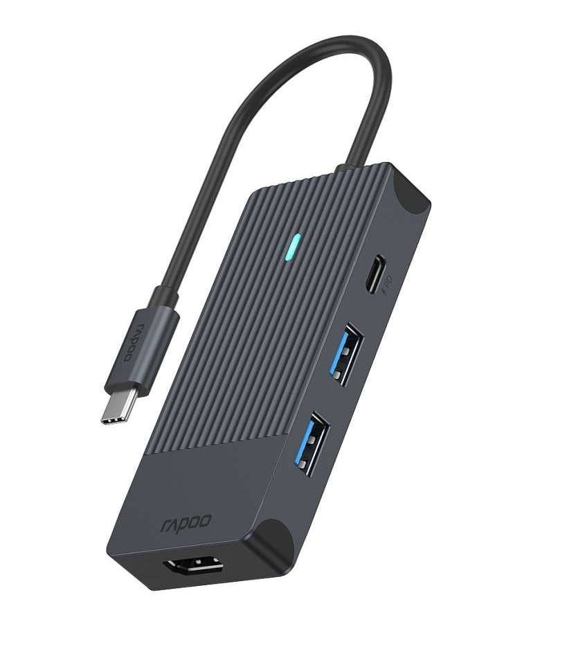 Rapoo UCM-2001 USB-C Adapter 4-in-1 USB Hub Zwart